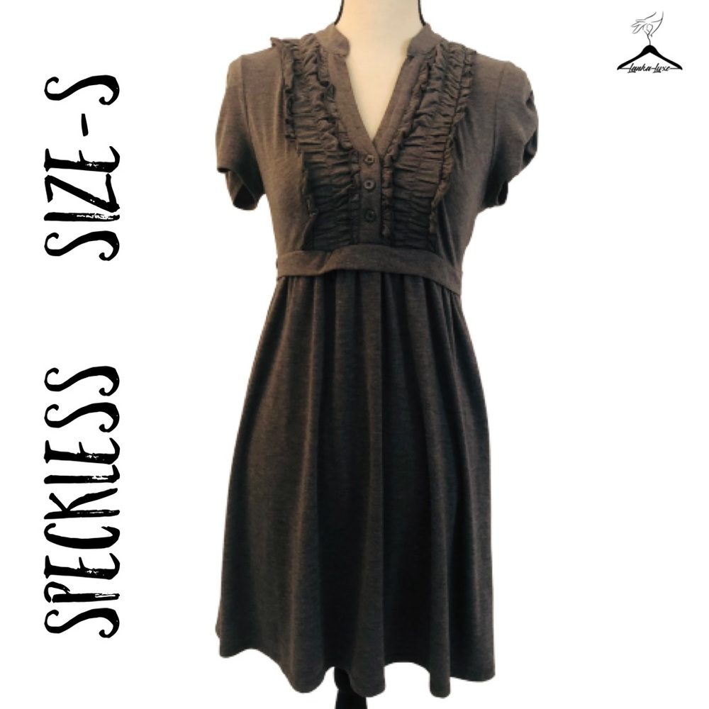 Speckless Gray Short Sleeve Dress With Tie Back